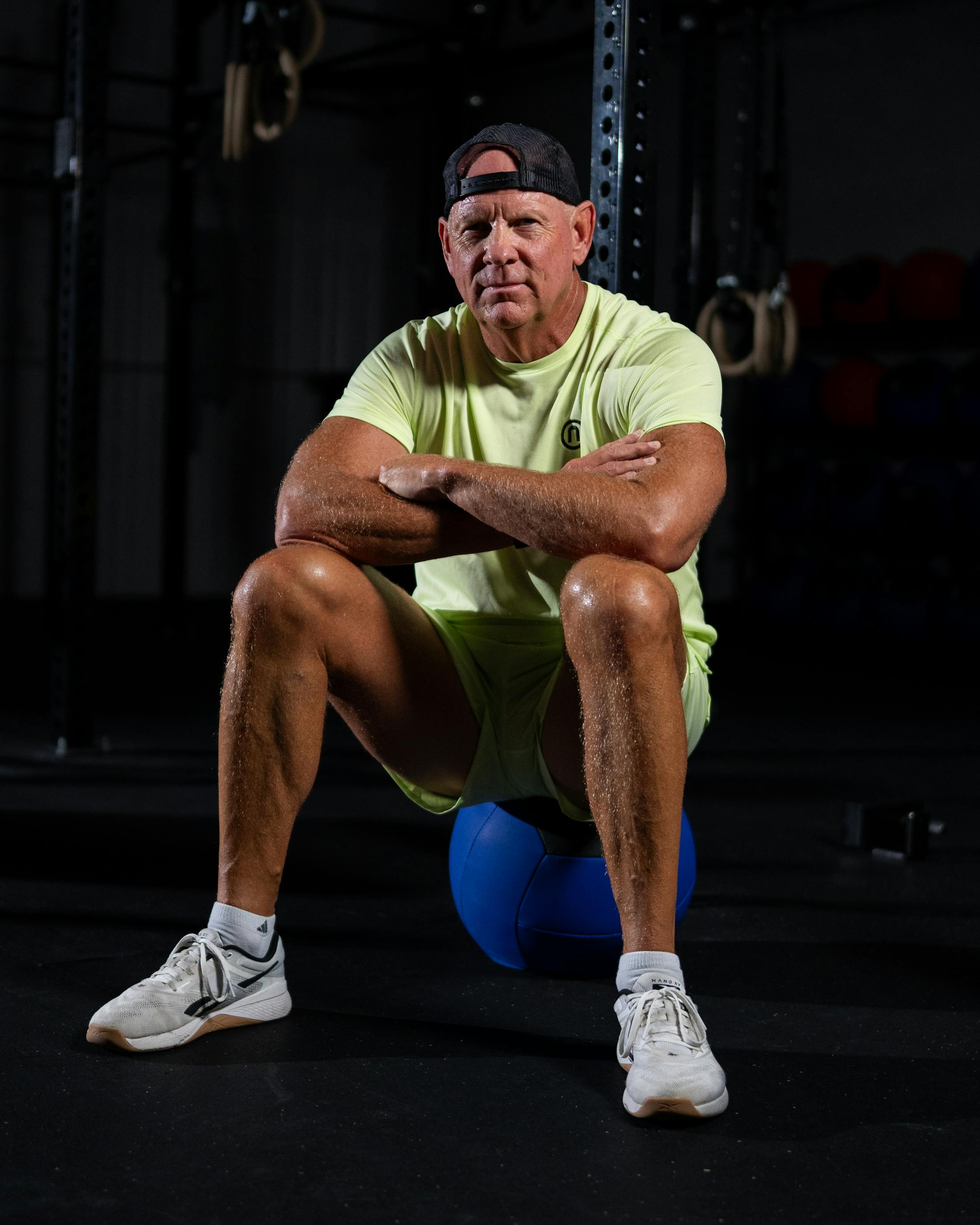 man sitting on a ball