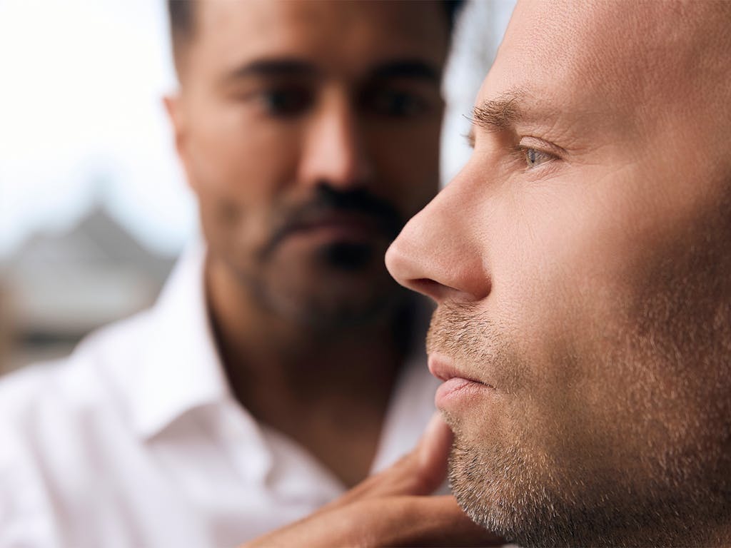 A mans side profile