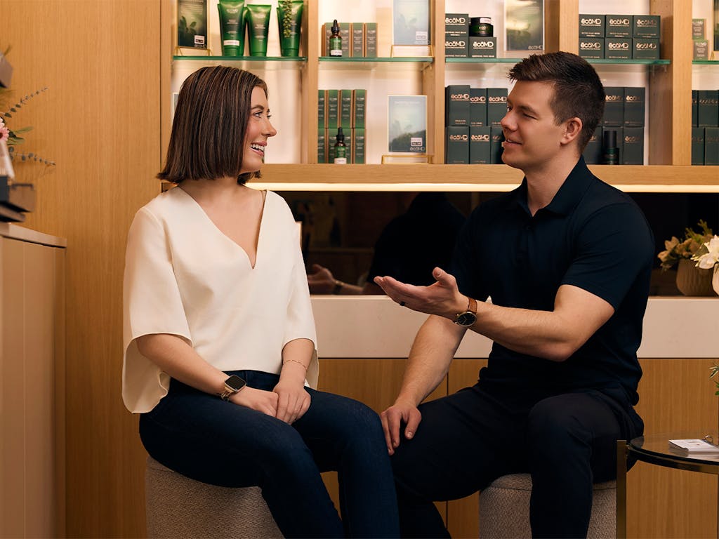 A man and woman talking