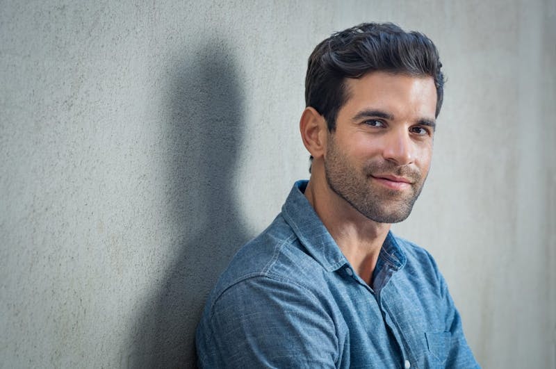 man in a blue shirt