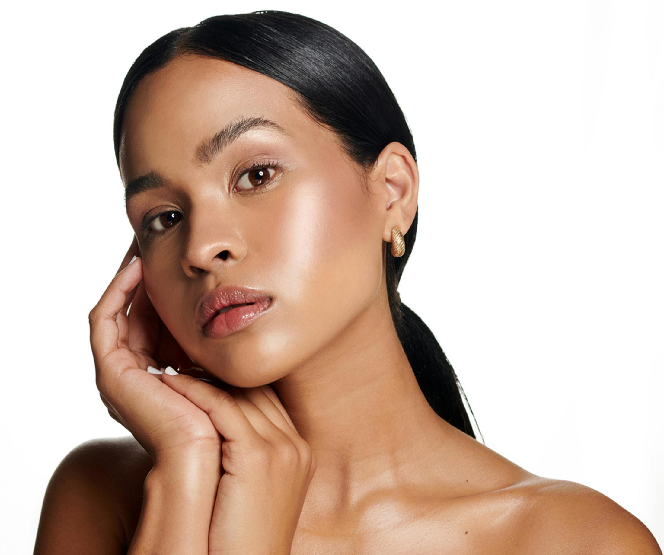 Woman touching her face