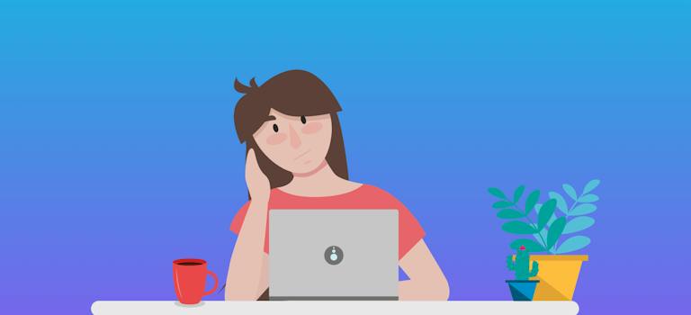 Illustration of frustrated looking woman at laptop
