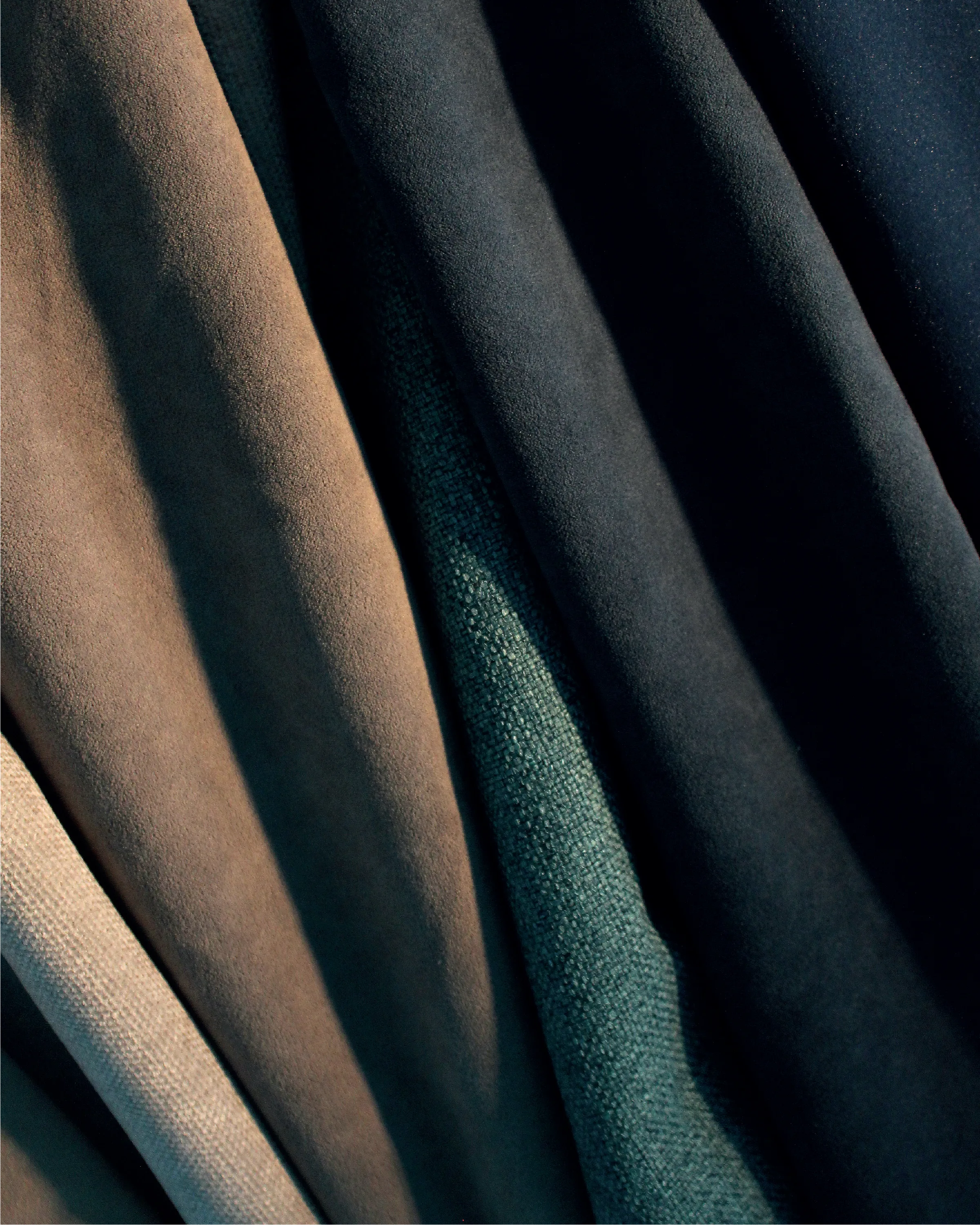 Draped upholstery fabrics in different shades