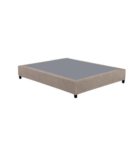 Taupe fabric-covered sommier with black feet