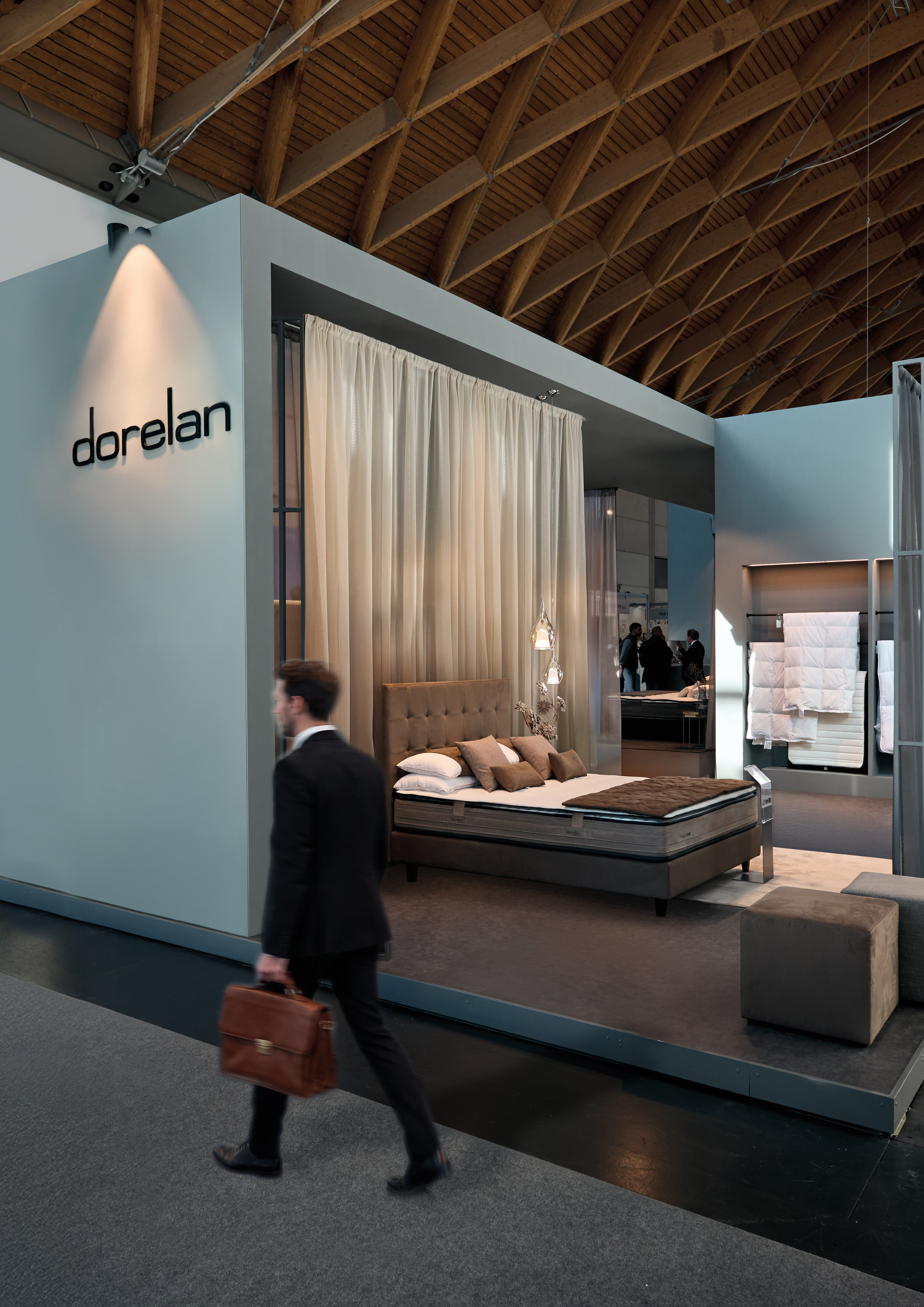 Dorelan stand with a bed on display