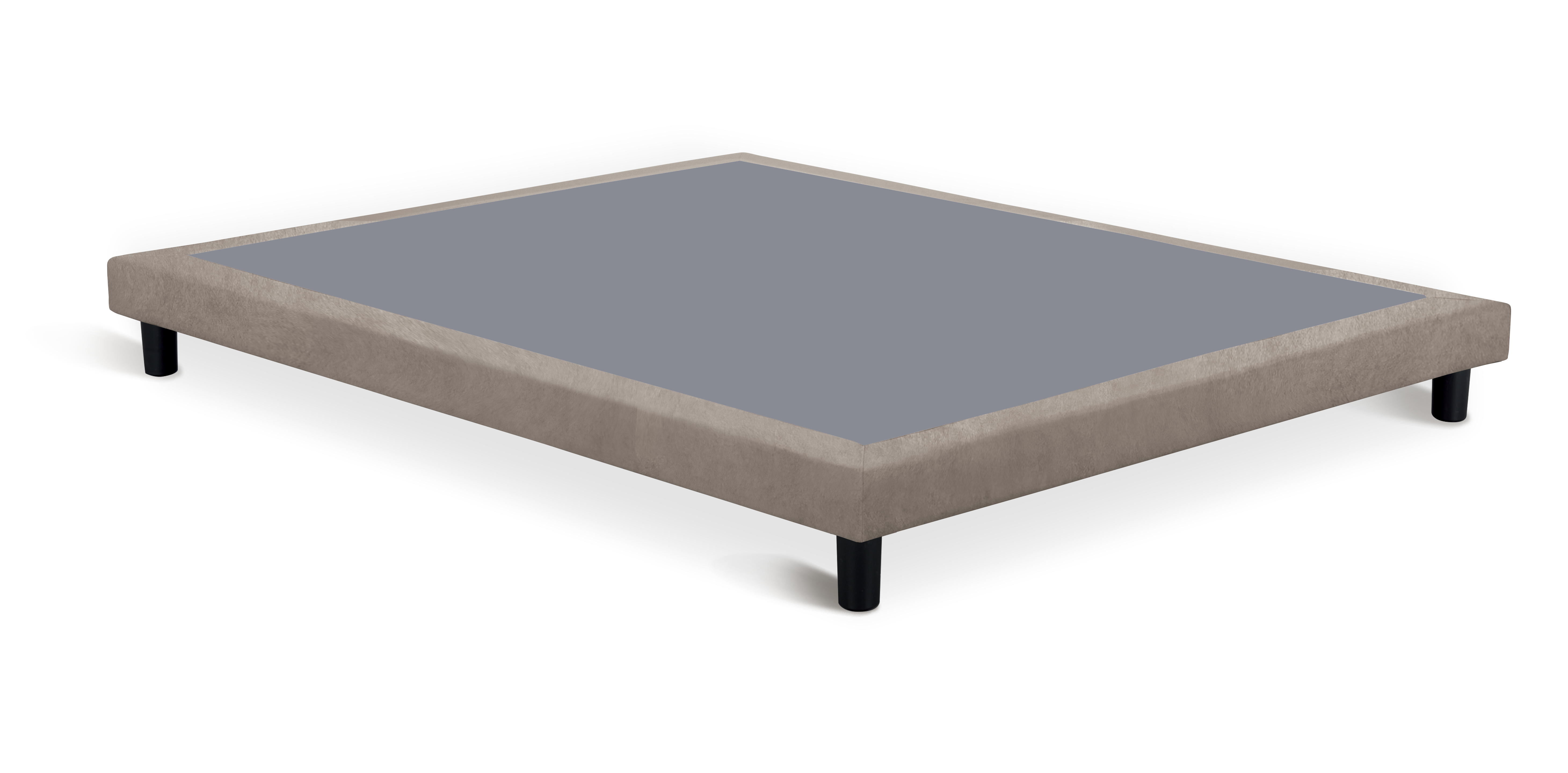 Low taupe fabric-covered sommier with black feet