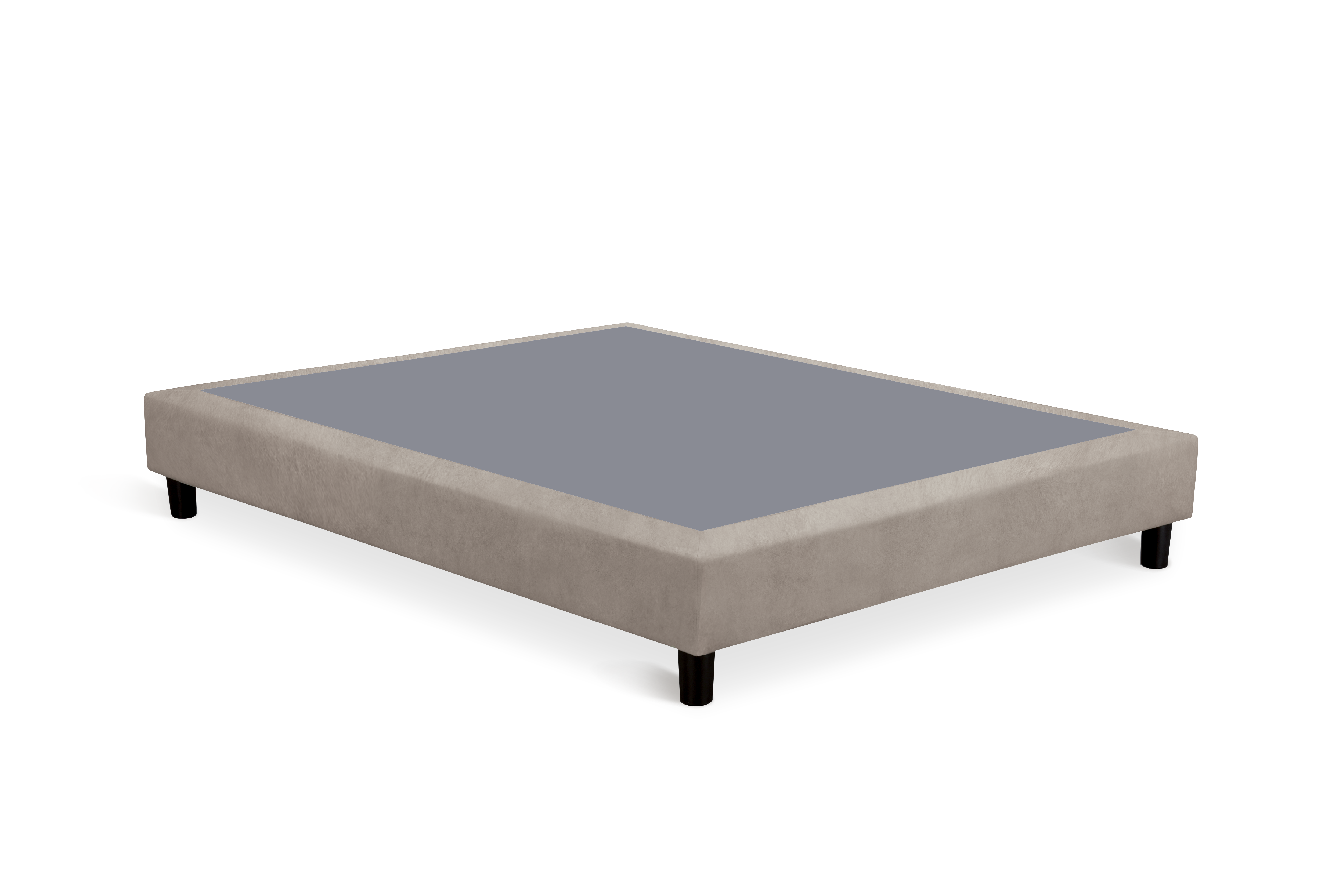 Taupe fabric-covered sommier with black feet