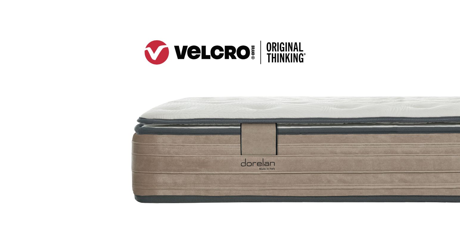 Mattress with Velcro tab on the border and Velcro logo