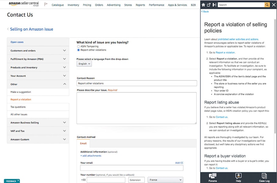 Amazon's "Report a Violation" tool