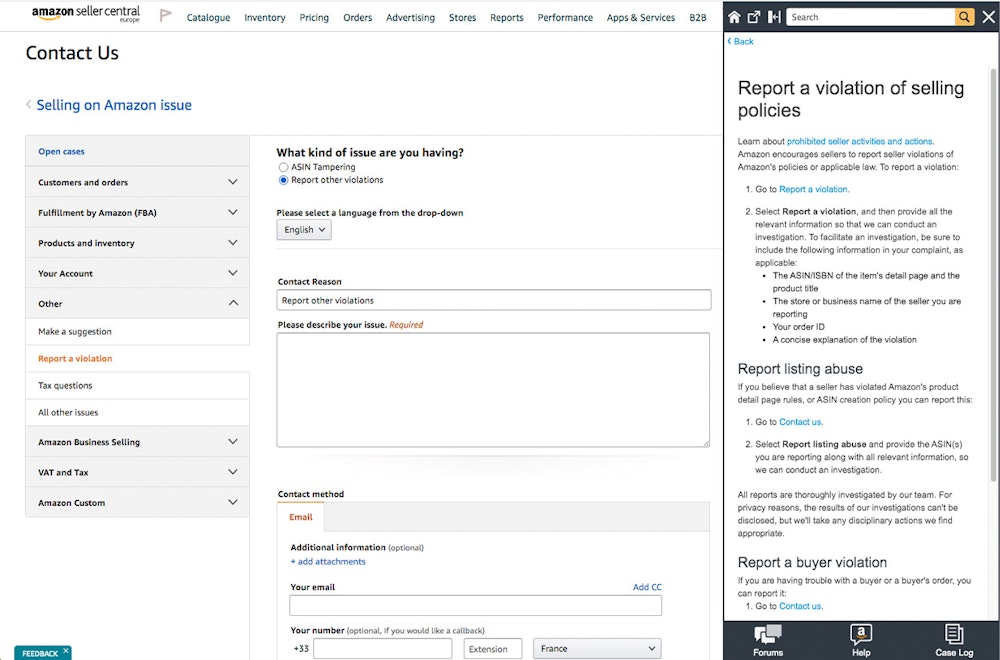 Amazon's "Report a Violation" tool