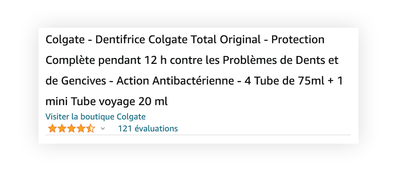 Le titre de la fiche produit Colgate sur Amazon.fr