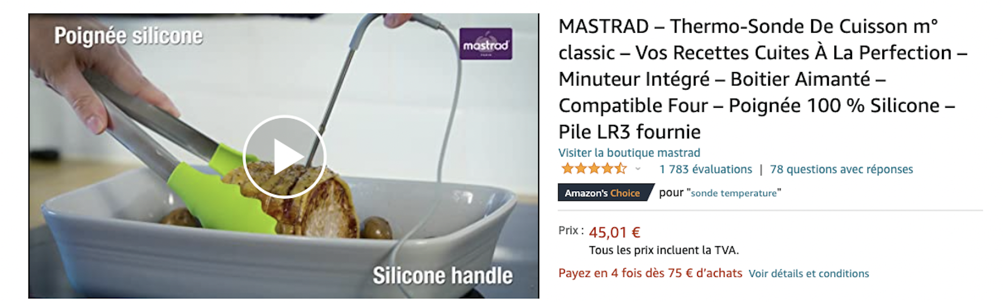 MASTRAD – Thermo-Sonde De Cuisson m° classic – Vos Recettes Cuites À La  Perfection – Minuteur Intégré – Boitier Aimanté – Compatible Four – Poignée