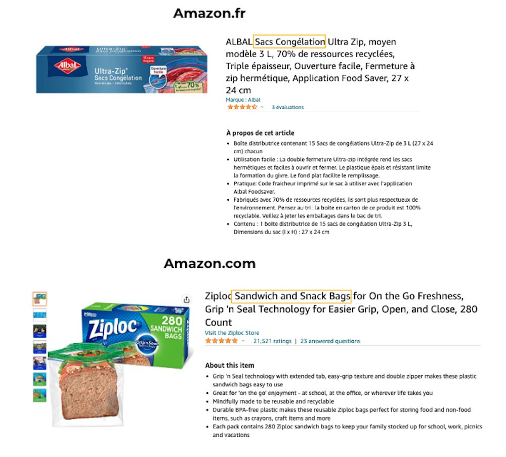 fiches produits sachets plastiques FR vs US