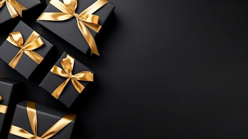 cadeaux noirs aux rubans dorés
