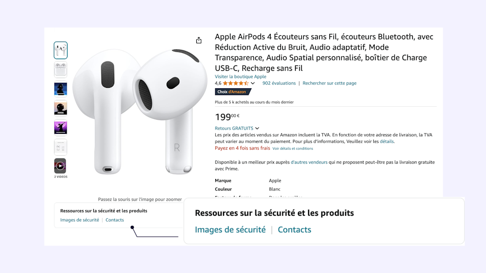 Fiche produit - Encart "Ressources sur la sécurité et les produits"