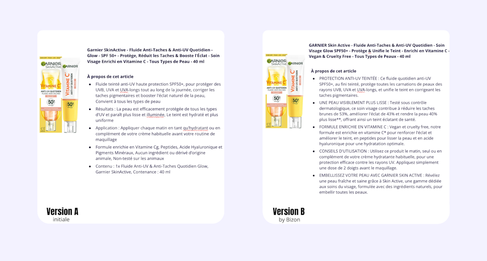 Version A et B - Fiche produit Garnier