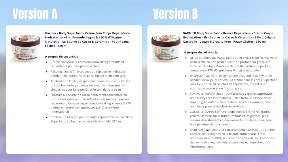 Cas concret : fiche produit Garnier