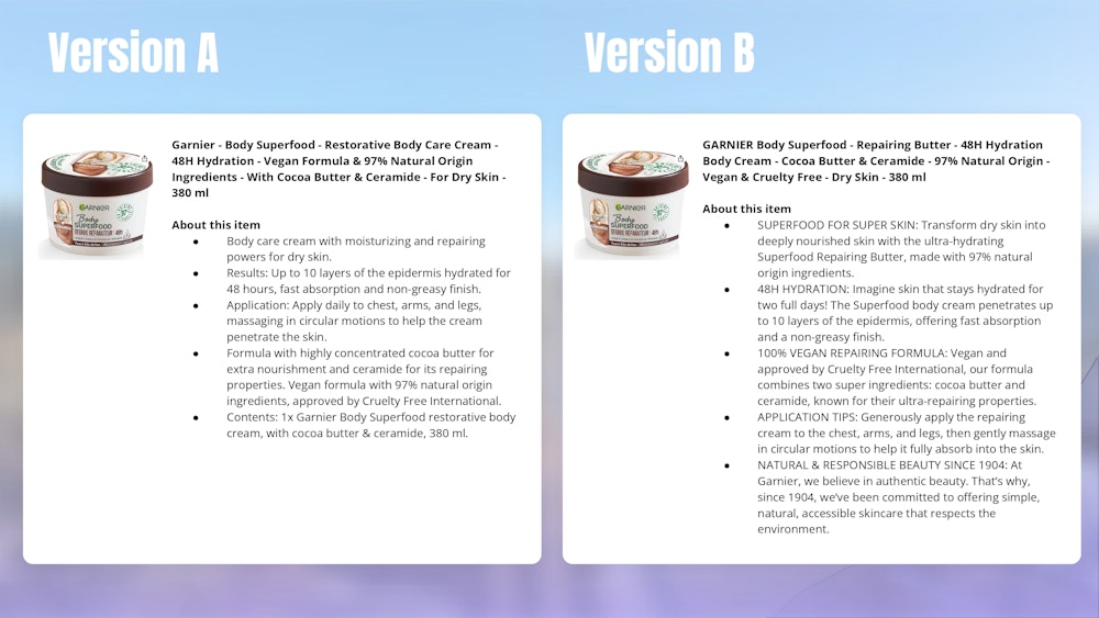 Example : Product Page Garnier