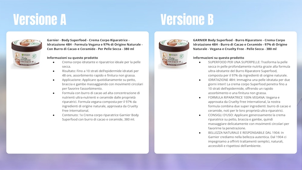 Esempio: Pagina Prodotto Garnier