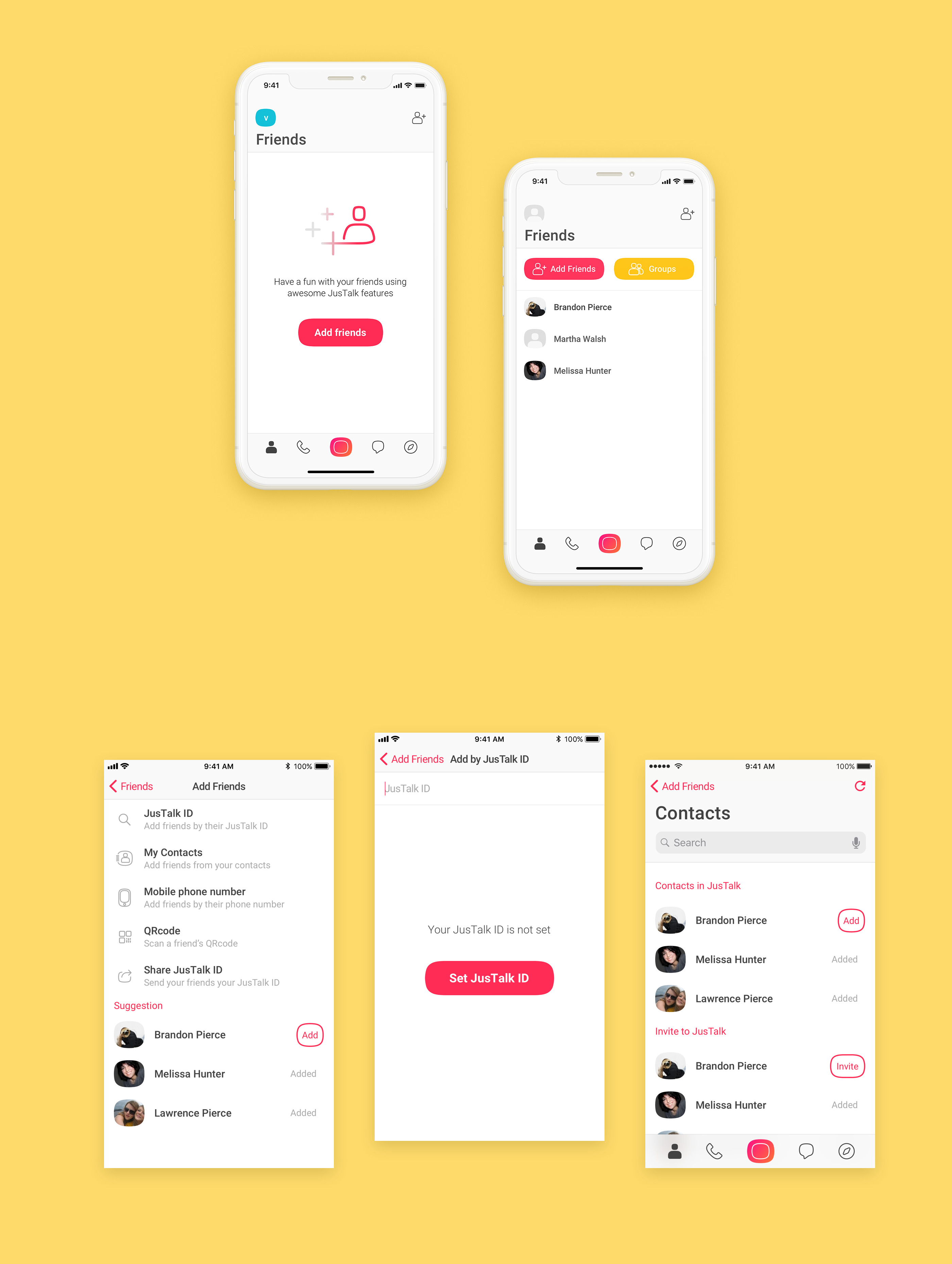 justalk app wireframes