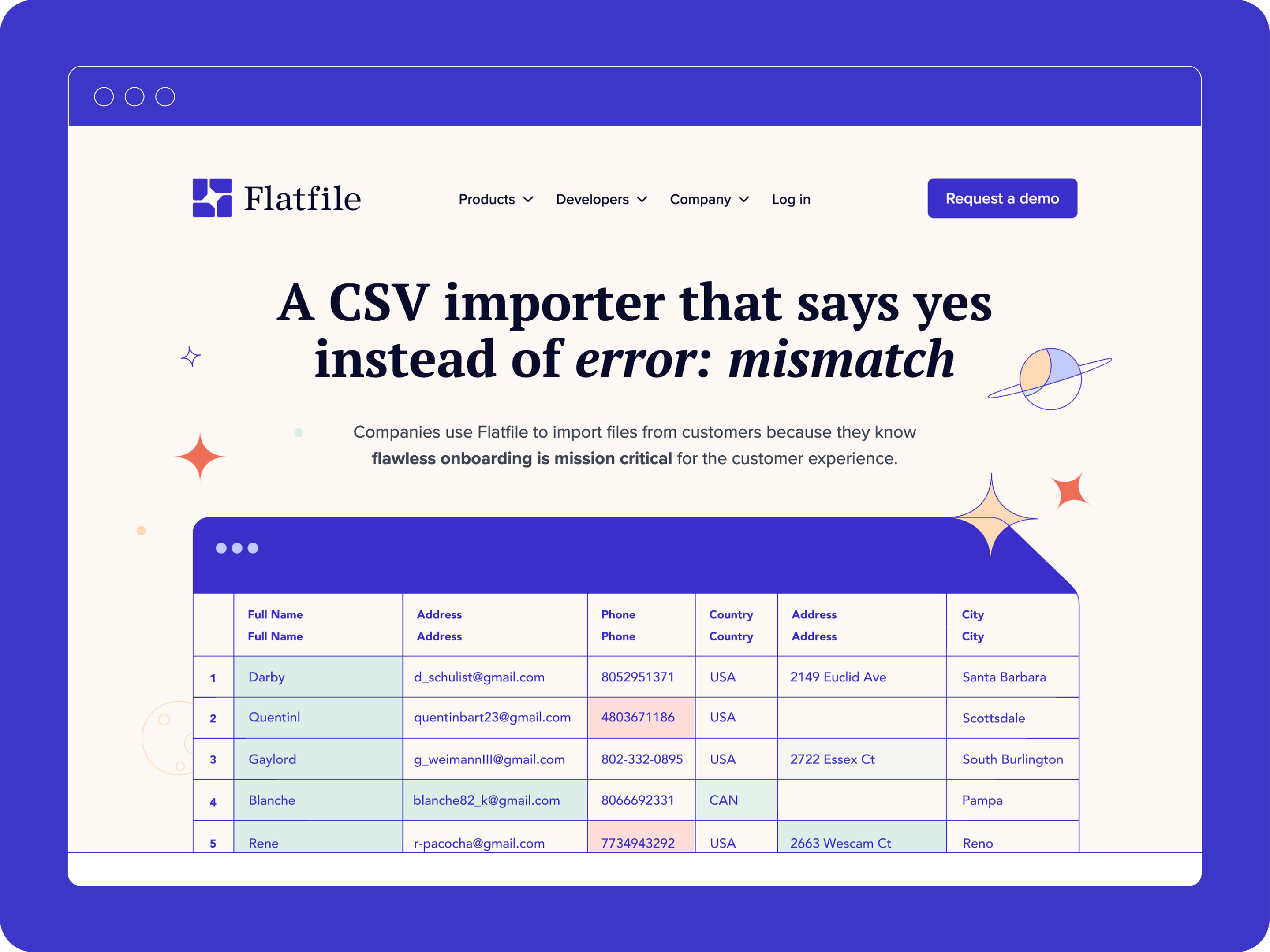 Flatfile landing page and illustration