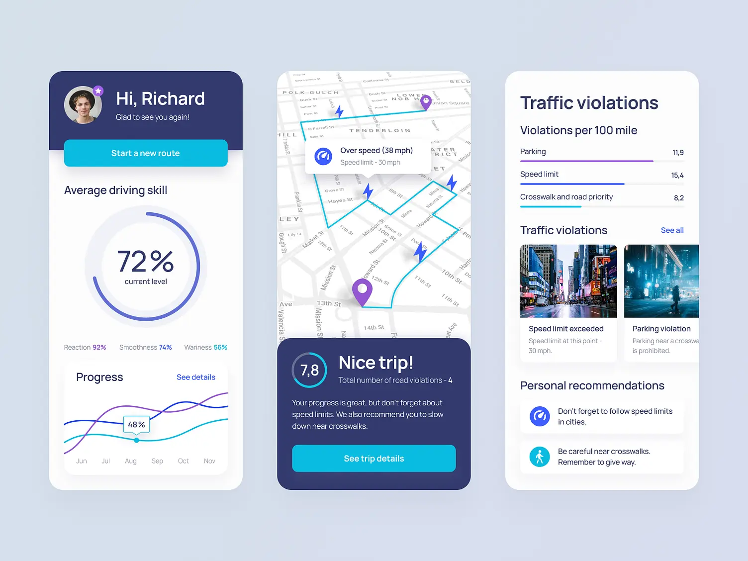 Driving app user experience design concept