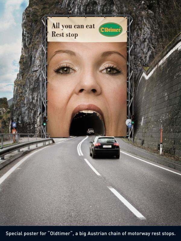 an image of a woman opening her mouth over a tunnel