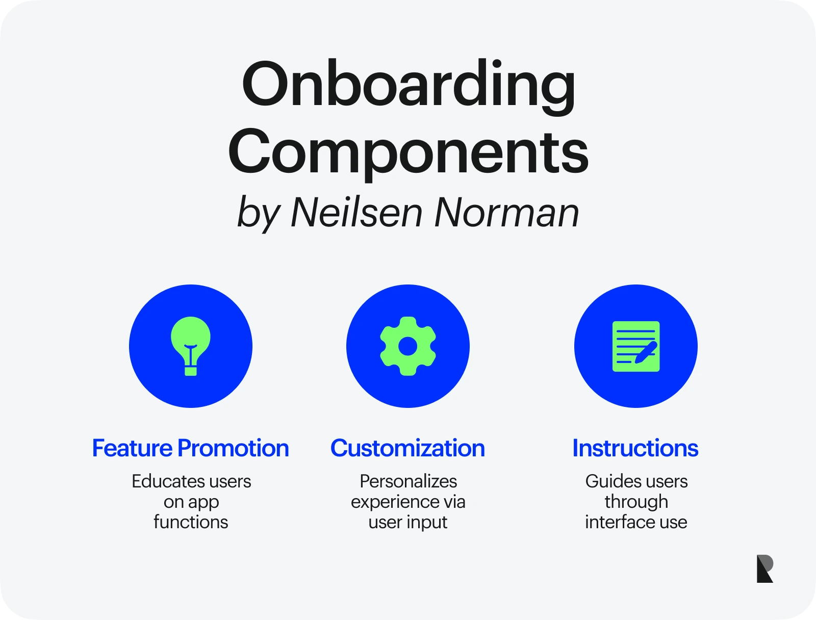Onboarding components by Neilsen Norman