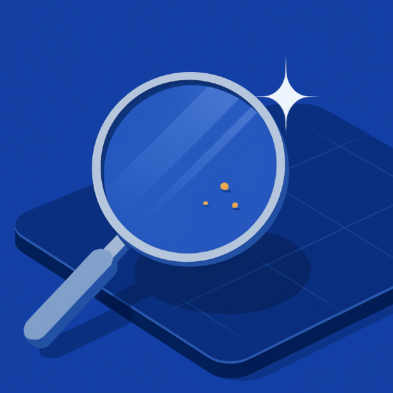 Illustration of a magnifying glass revealing tiny visual flaws on a digital surface, representing small UX issues that seem minor but can still damage trust.