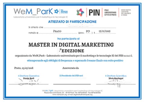 Attestato di Partecipazione Master in Digital Marketing