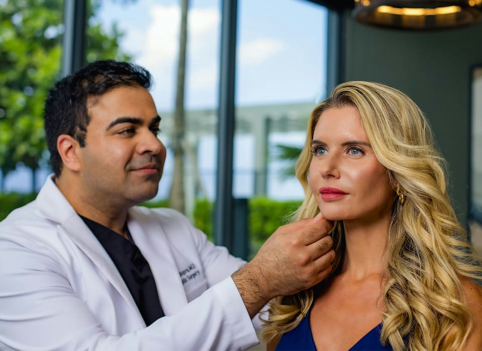 Dr. Chopra touching patient's chin