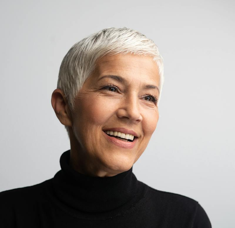 Mature woman with short hair