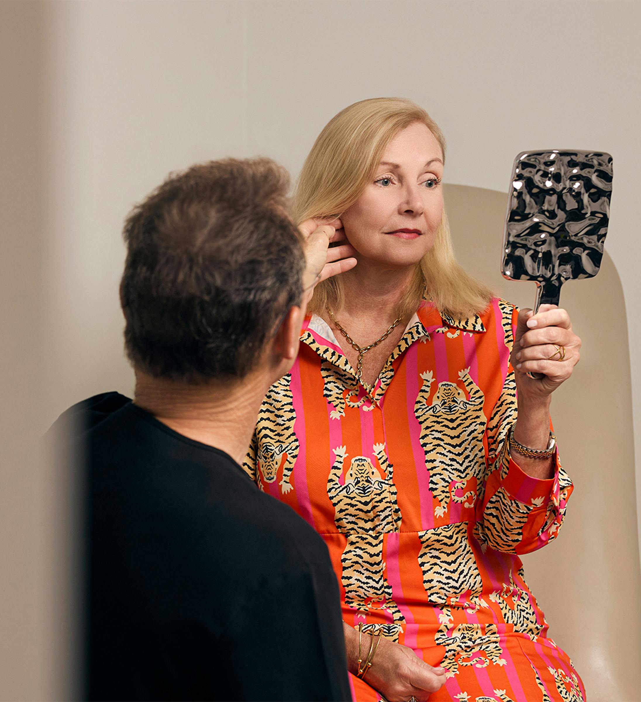 patient looking in mirror