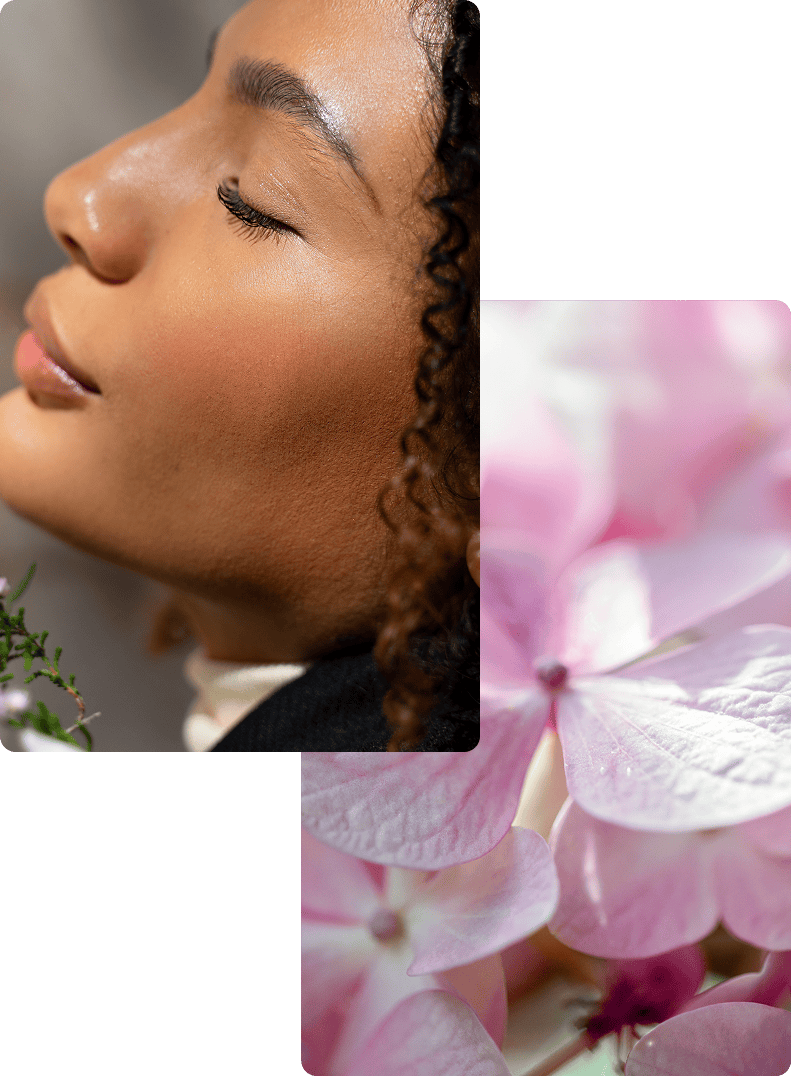 Woman with eyes closed | Pink flowers