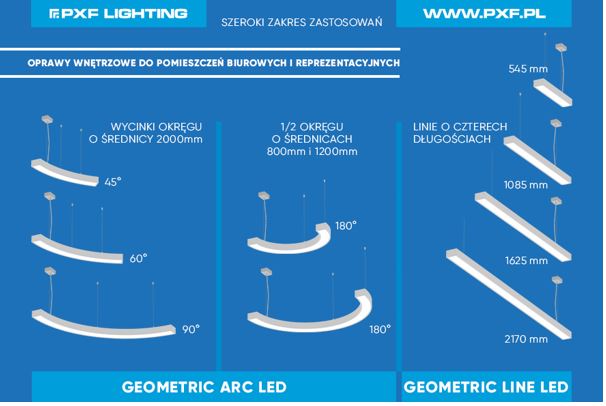 Rozmiary opraw świetlnych do pomieszczeń biurowych PXF Lighting