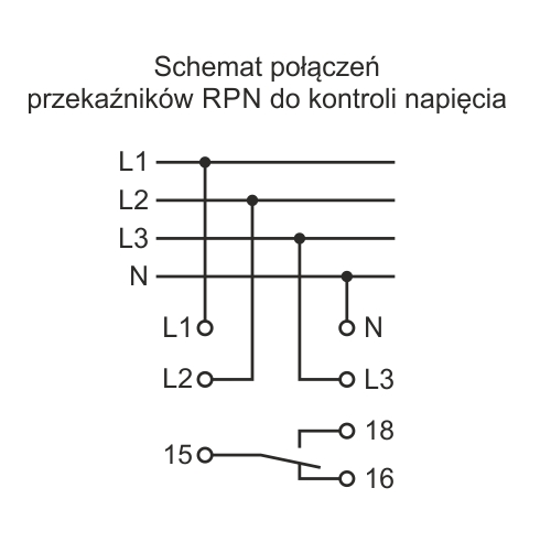 Schemat połączeń przekaźników RPN do kontroli napięcia