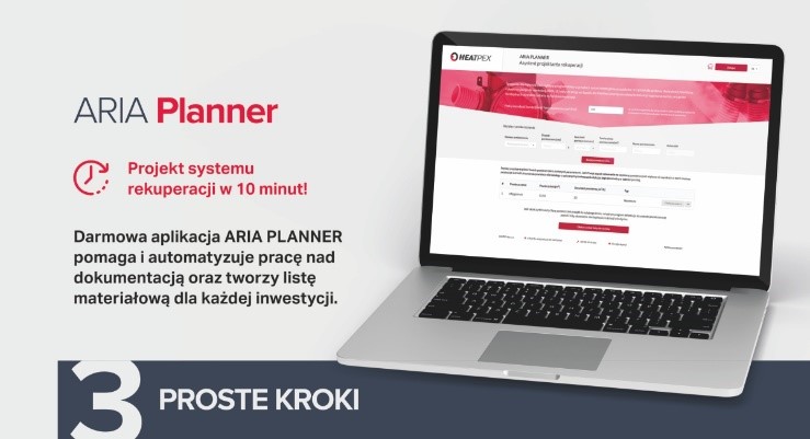 Baner reklamowy aplikacji Aria Planner do projektów rekuperacji