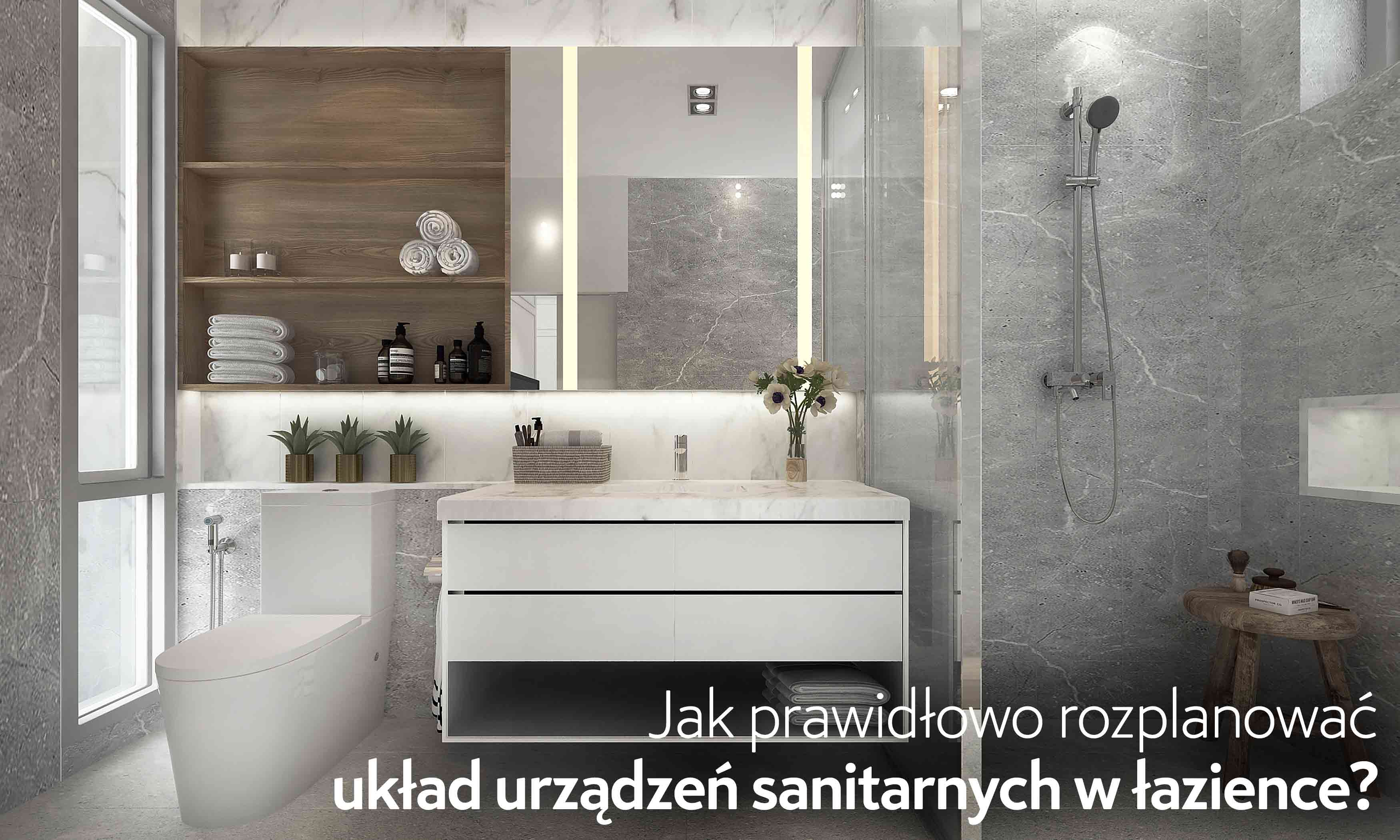 Modern bathroom with bathroom furniture and shower