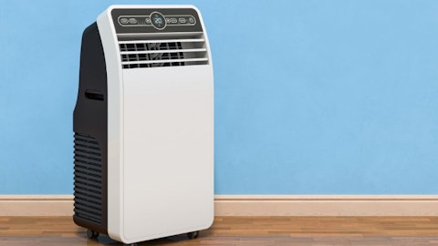 Klimatyzator przenośny na podłodze pokoju, pod ścianą