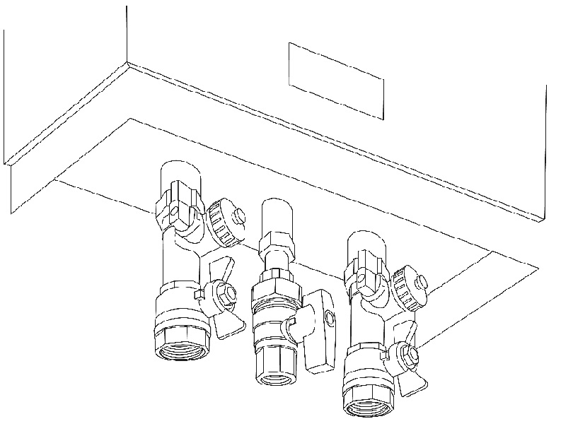 schemat podłączenia kotła gazowego z wykorzystaniem zaworów kątowych