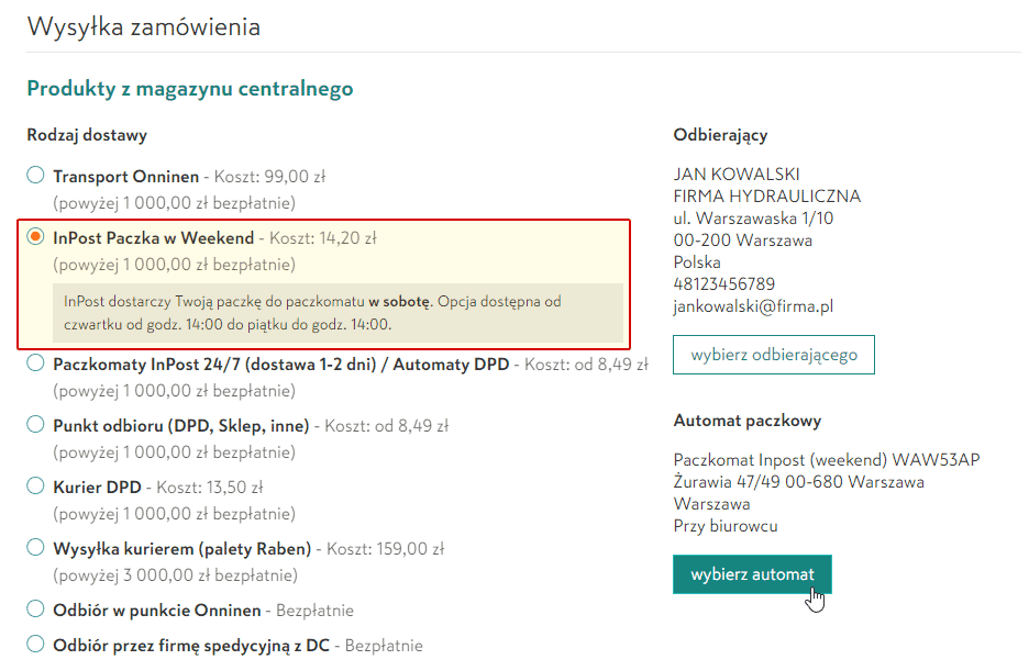 Onninen - InPost Paczka w Weekend
