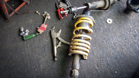 Spring shock absorber with tools on the ground
