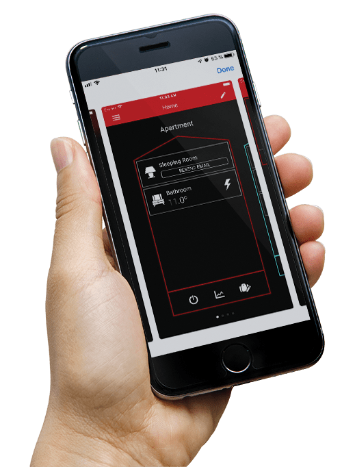 Telefon z aplikacją do ogrzewania podłogowego nVent Raychem Senz przez Wifi