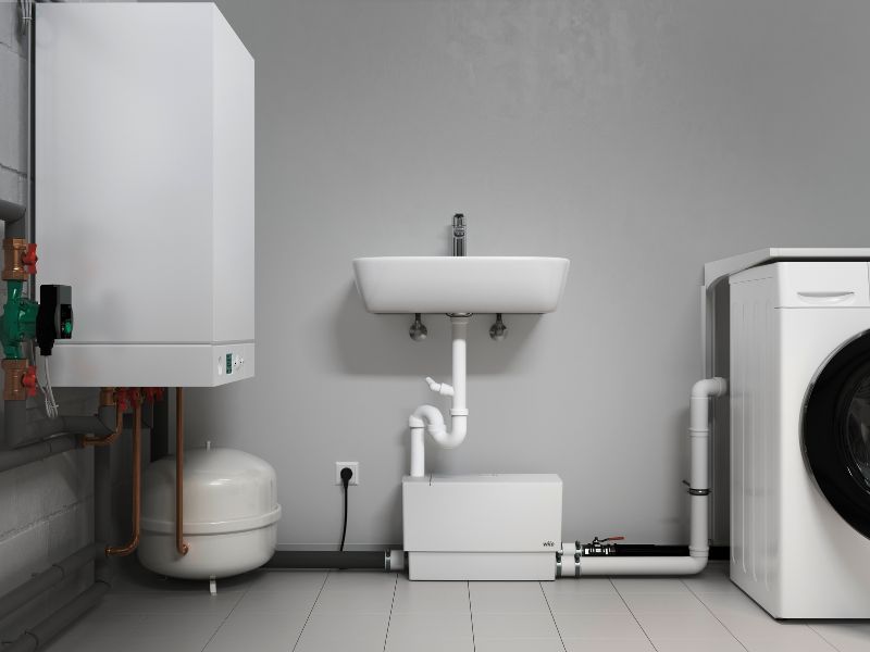 Domowa pompownia ścieków Wilo-DrainLift MINI3 w kotłowni z pralnią