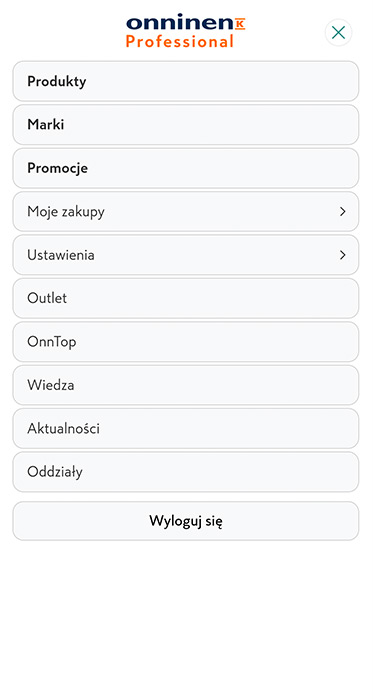 Aplikacja mobilna onninen.pl - 10. Menu