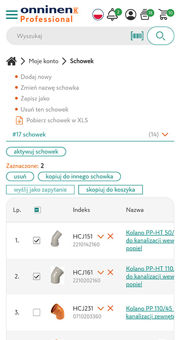 Aplikacja mobilna onninen.pl - 9. Schowek
