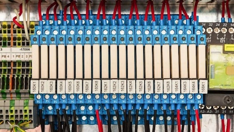 Przekaźniki monostabilne na szynie elektrycznej DIN w rozdzielnicy podłączonej do obwodu elektrycznego