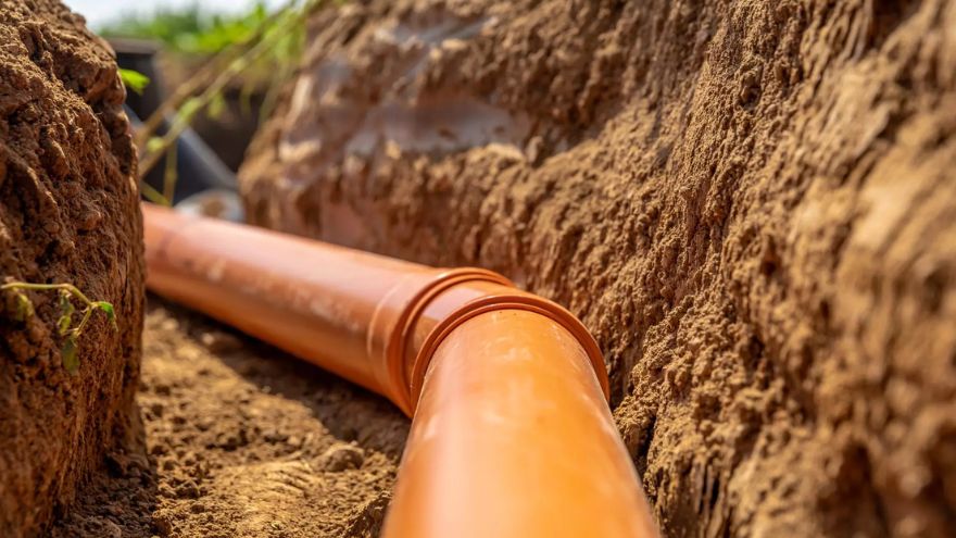 Каналізаційна труба, розміщена в землі