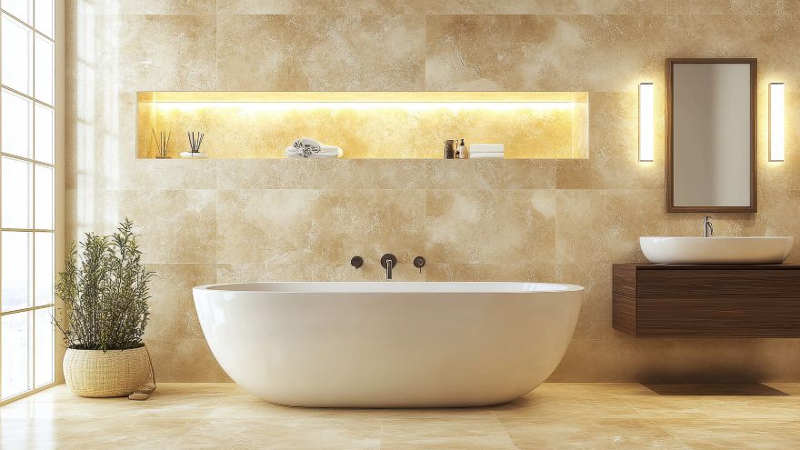 Охайна та елегантна ванна кімната в світлих кольорах