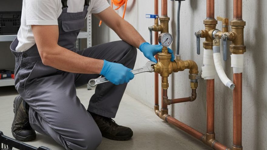 Монтаж редуктора тиску